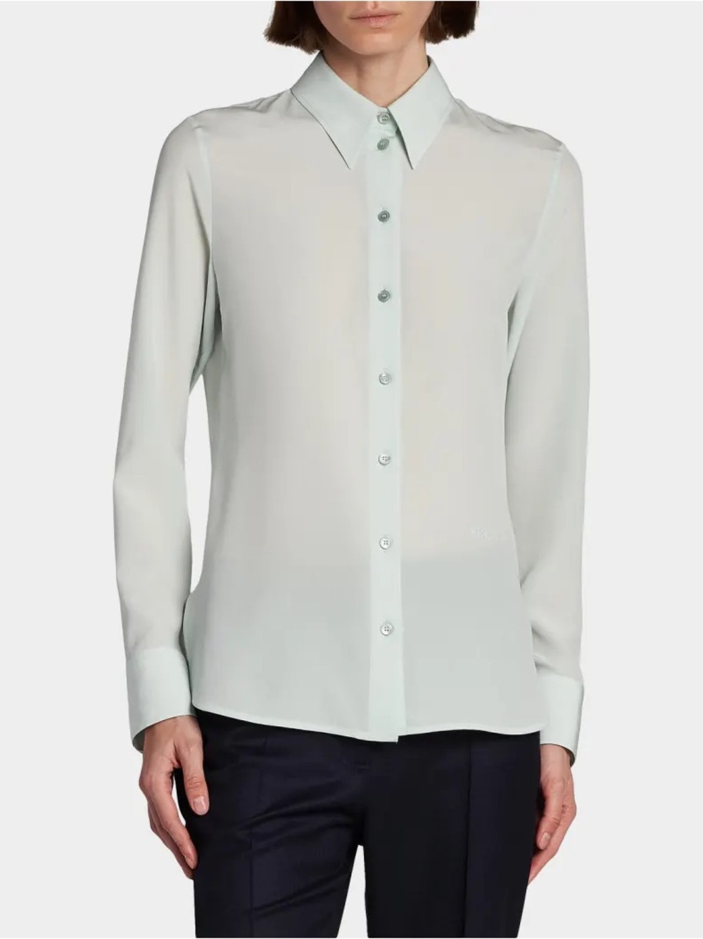 EQUIPMENT Pale Sea Foam Button-Front Silk Blouse